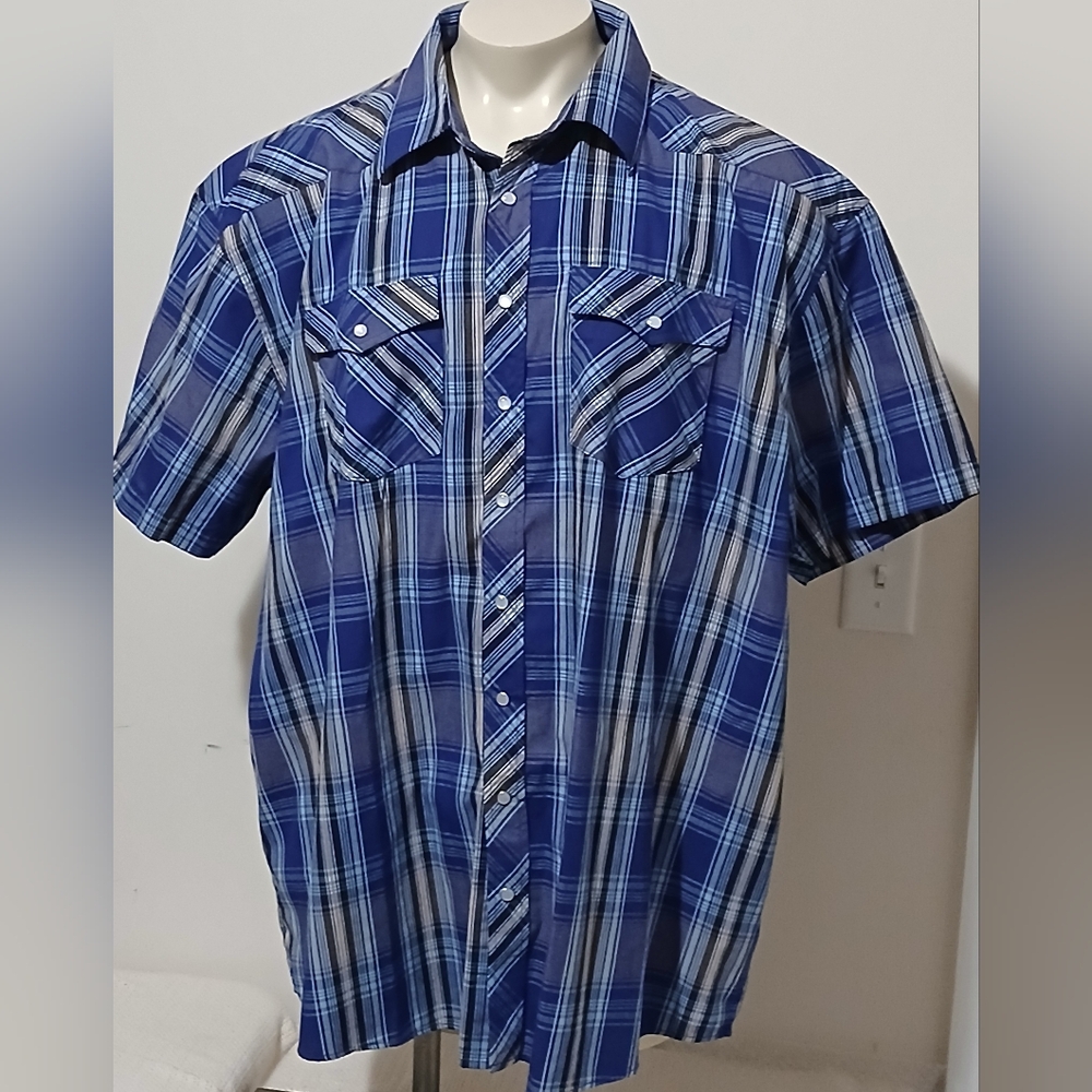 Gioberti Mens Western Pearl Snap Short Sleeve Plaid Shirt Size 3XL